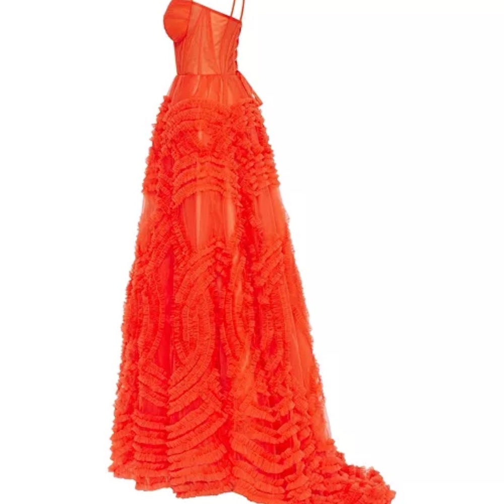 Elegant Orange Maxi Dress with Sheer Corset Bodice - Picture 6 of 10
